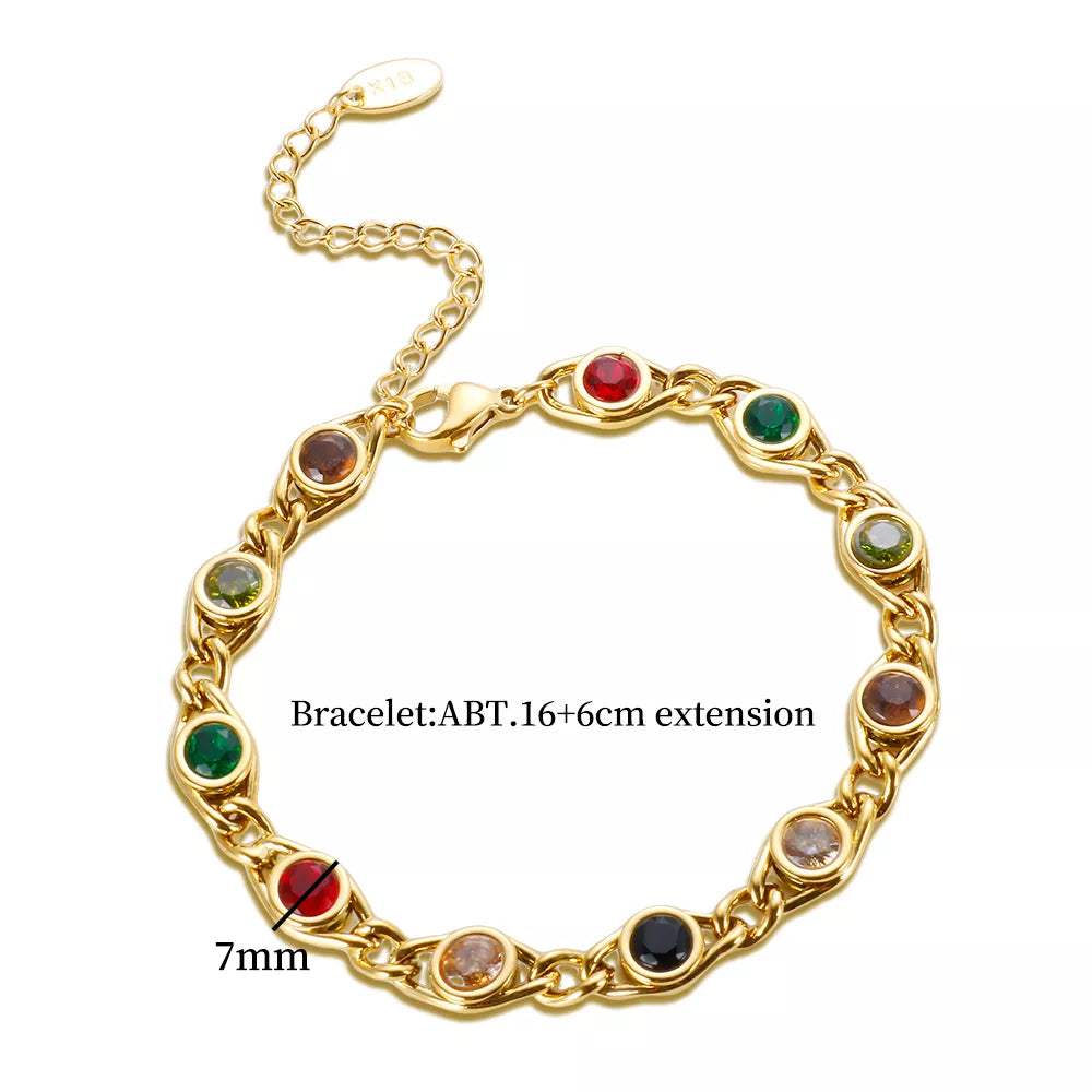 Ensemble de bijoux colorés  avec bracelet et collier en acier inoxydable  pour femme,