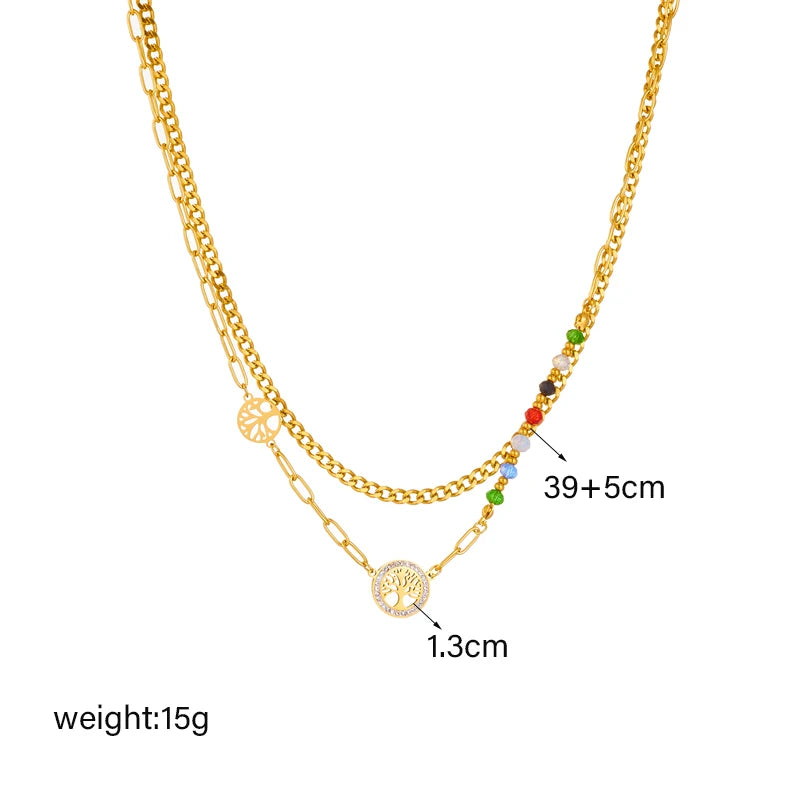 Collier en acier inoxydable avec cœur géométrique et cristaux colorés pour femme