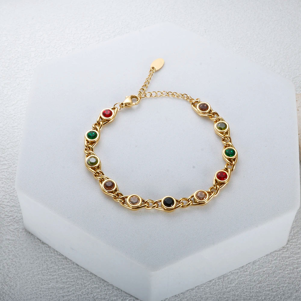 Ensemble de bijoux colorés  avec bracelet et collier en acier inoxydable  pour femme,