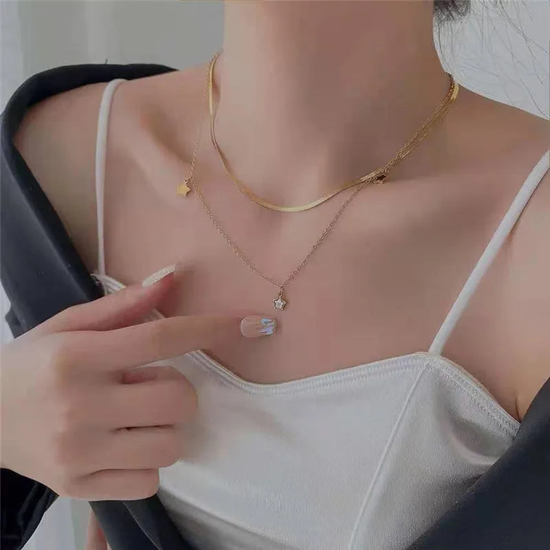 Ensemble de Bijoux en Acier Inoxydable  : Collier et Bracelet à Charmes d'Étoiles