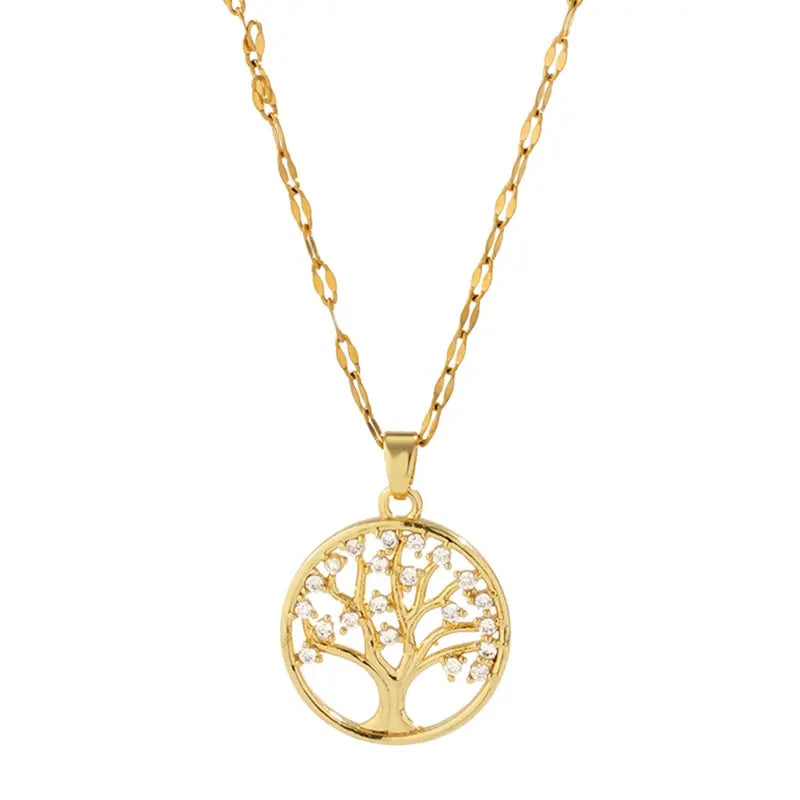 Collier Pendentif Arbre de Vie avec Strass pour Femme, Acier Inoxydable