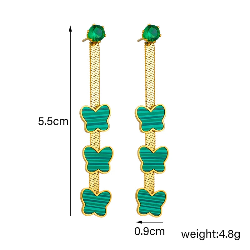 Ensemble de Bijoux  en Acier Inoxydable  : Collier, Bracelets et Boucles d'Oreilles Papillon Vert